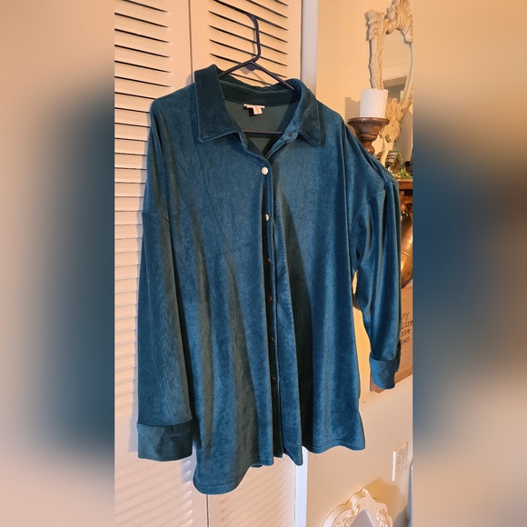 Teal Button-Up Corduroy Shacket - Picture 1 of 9